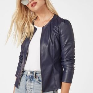 Navy Just Fab Faux Leather Jacket